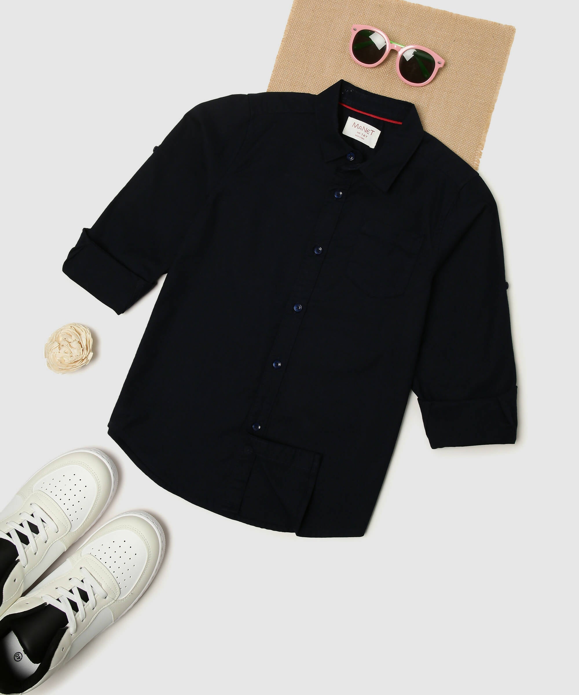 Manet Boys Full Sleeves Solid Shirt - Navy Blue
