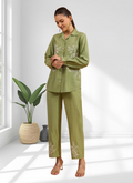 Joban Fashion Green Silk Embroidered Readymade Cord Set - Distacart