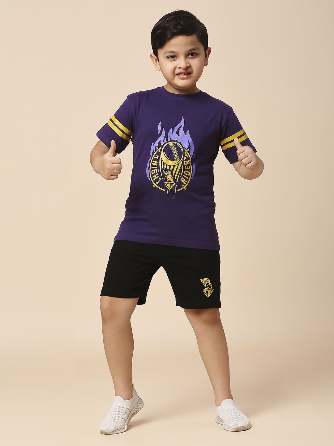 Fancode Kids Kolkata Knight Riders Graphic Printed Round Neck Cotton IPL T-Shirts