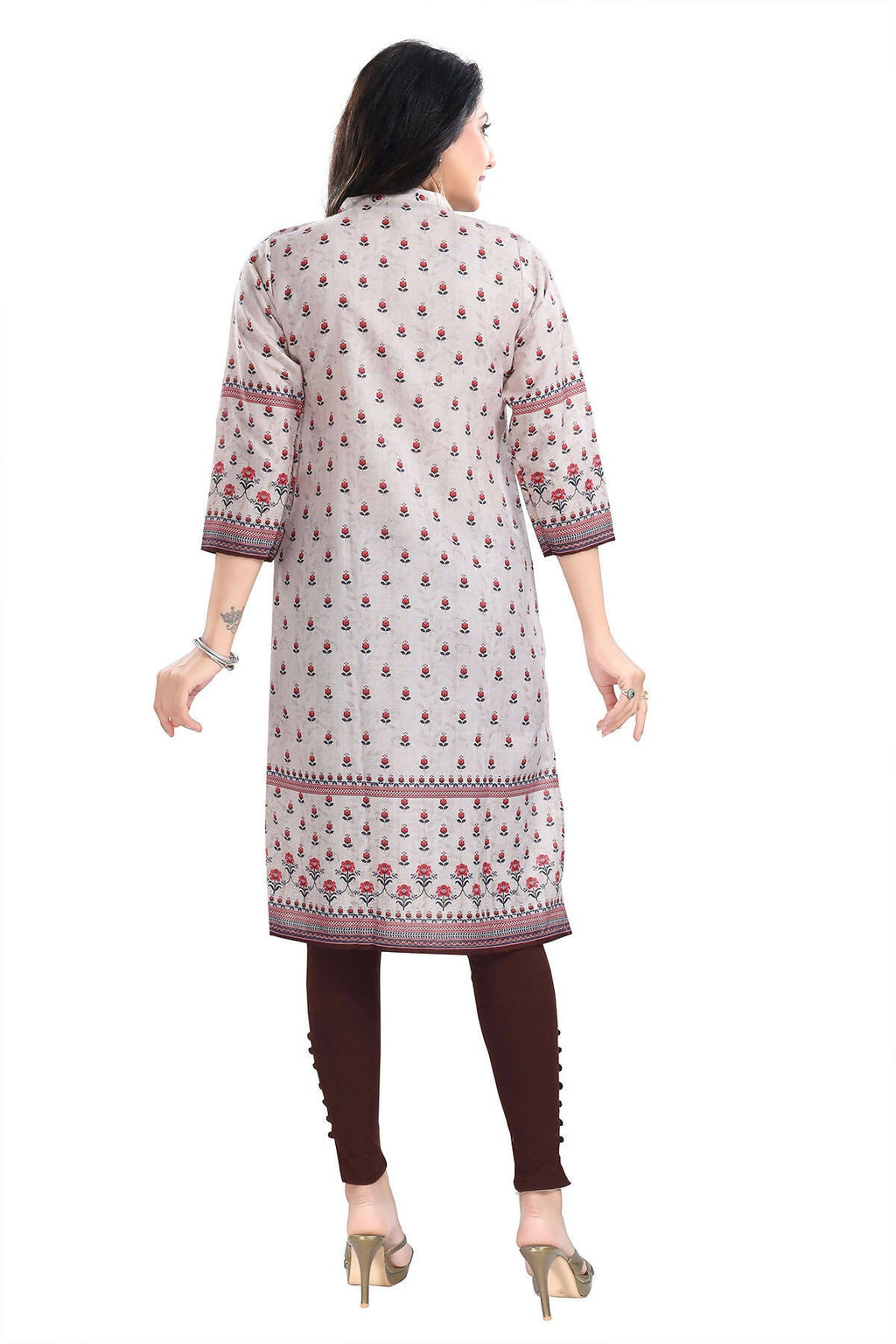 Snehal Creations Charming Cream Digital Print Cotton Slub Long Kurti Tunic - Distacart