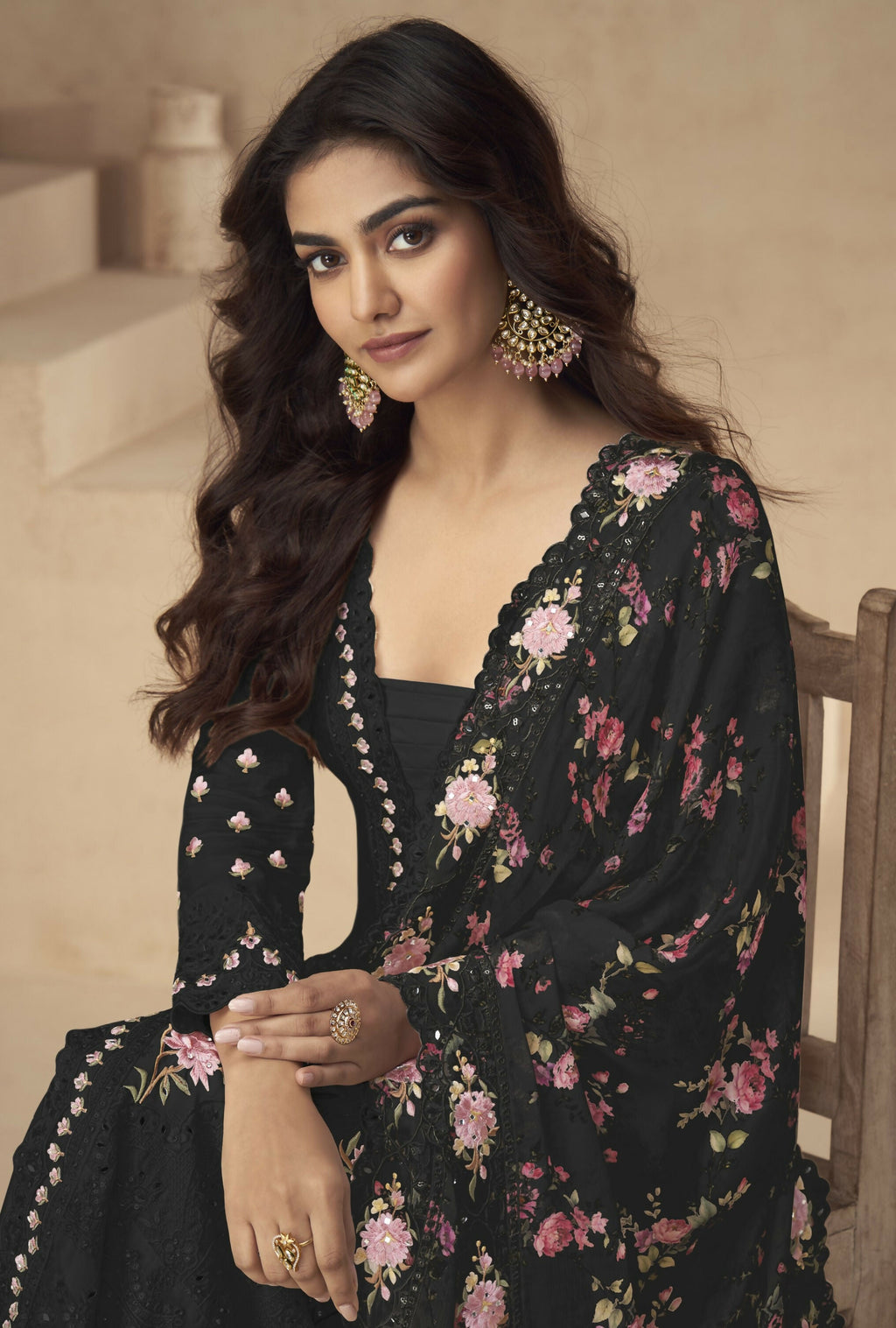 Anaita Black Chinon Readymade Suit with Embroidery Sequence Work - Distacart