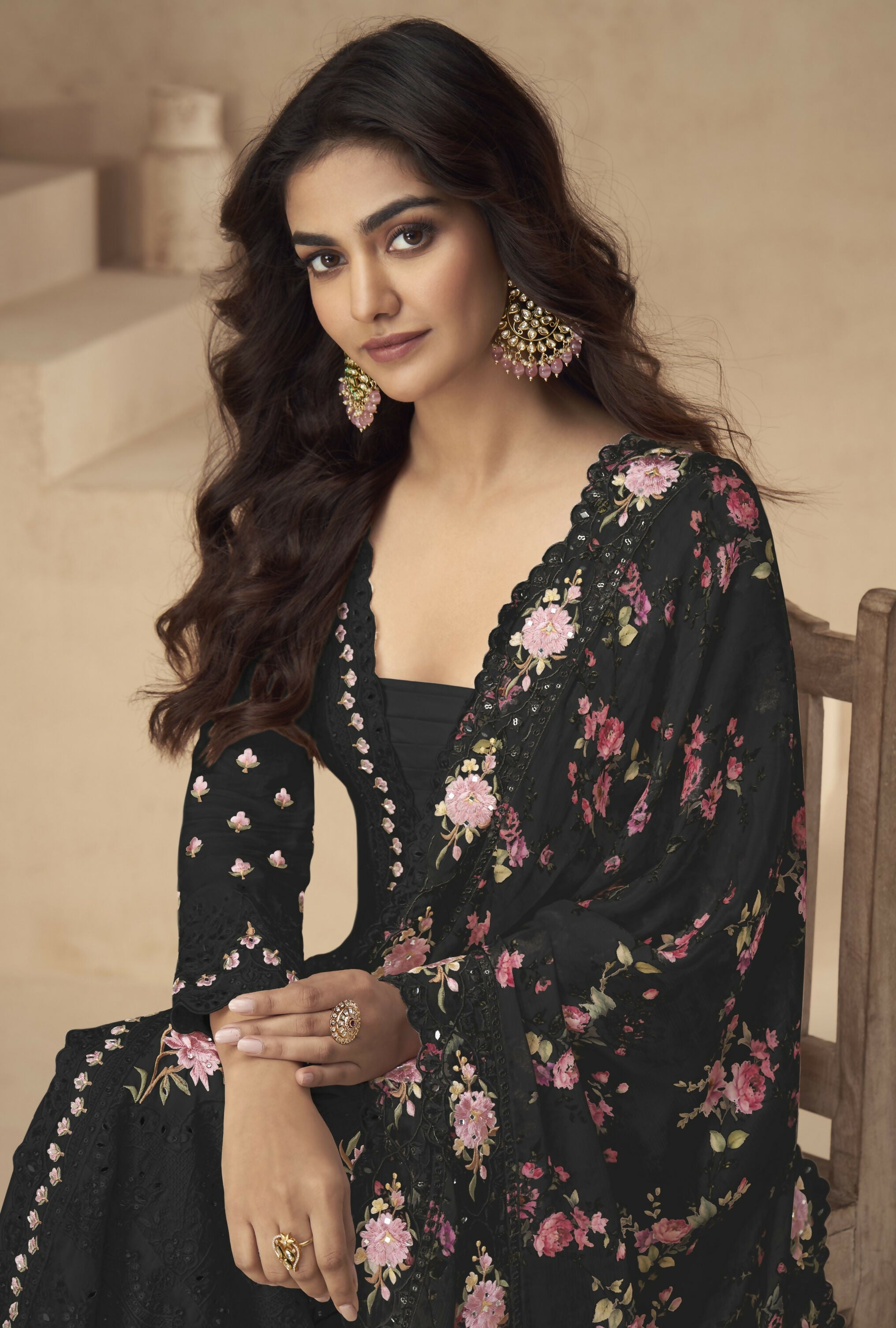 Anaita Black Chinon Readymade Suit with Embroidery Sequence Work - Distacart