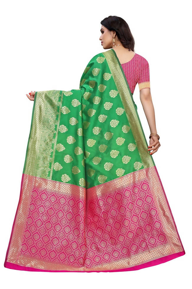 Vamika Banarasi Jacquard Weaving Green Saree (Dangal Green)