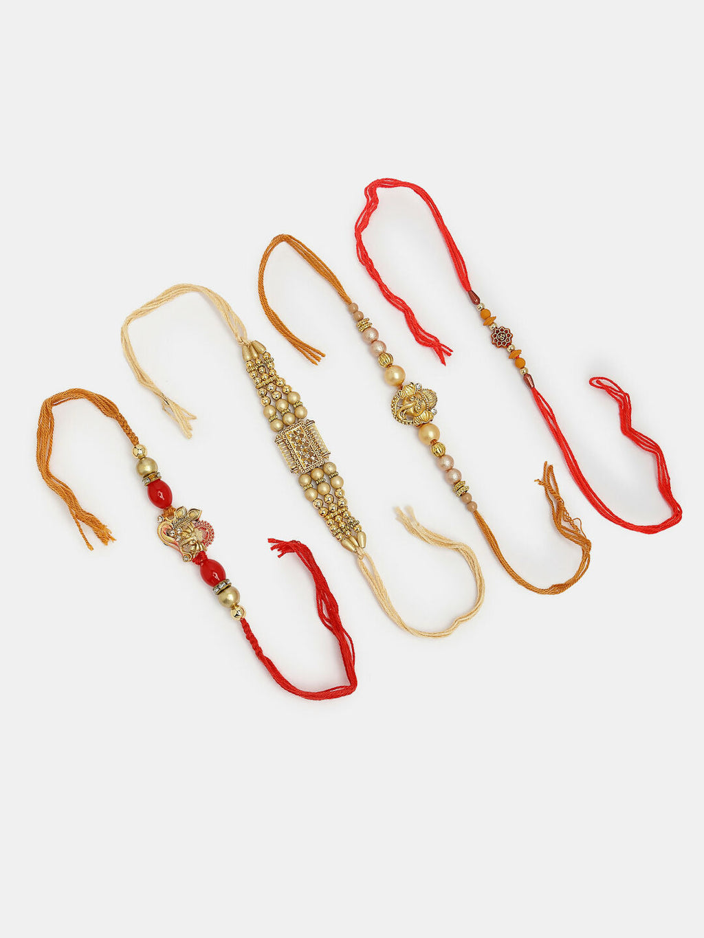 NVR Men Set of 4 Multicolor Stone-Studded Ganesh Rakhi With Roli Chawal - Distacart