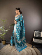 Joban Fashion Turquoise Meenakari Banarasi Silk Sarees