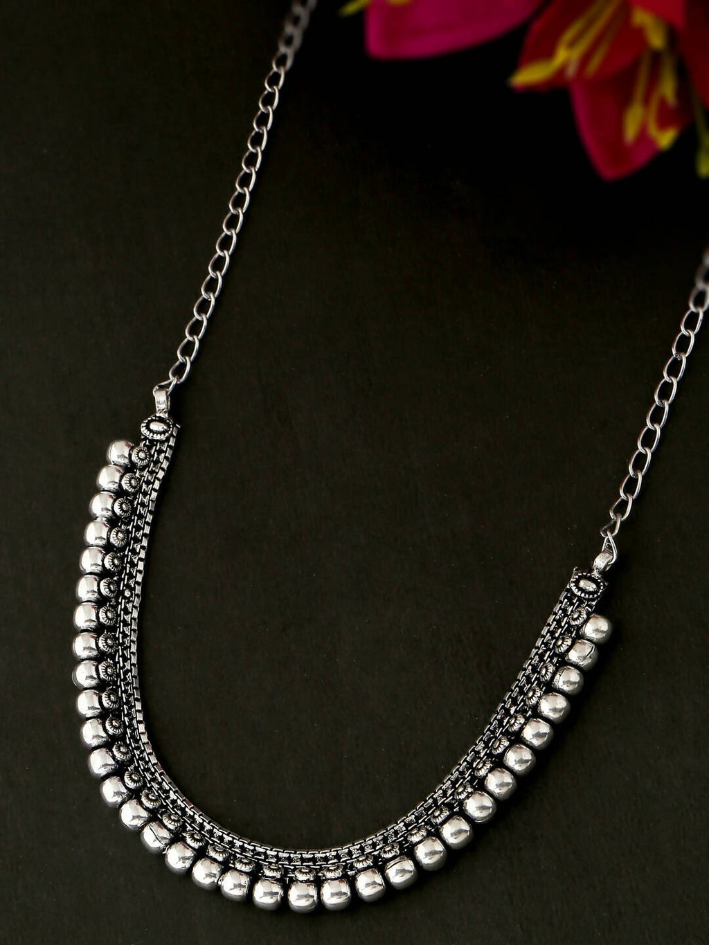 NVR Women Silver-Plated Oxidised Necklace