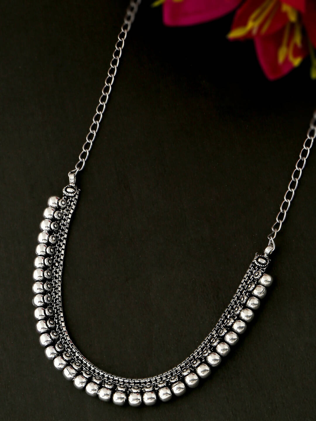 NVR Women Silver-Plated Oxidised Necklace