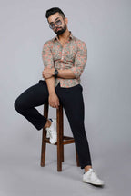 Miravan Men's Beige Comfort Floral Printed Casual Shirt