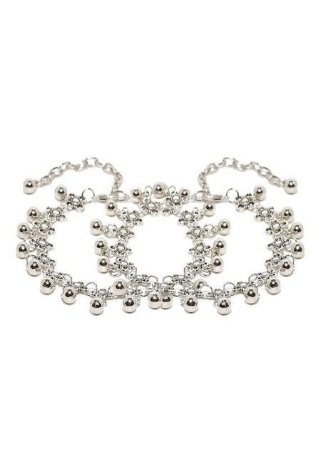 Mominos Fashion Kamal Johar Oxidised Silver Adjustable Anklets