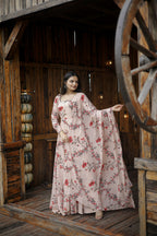 Aayaa Designer Printed Georgette Full Flare Gown With Dupatta - Multi Color - Distacart