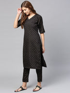 Ahalyaa Women's Black Poly Silk Printed Kurta Pant With Dupatta