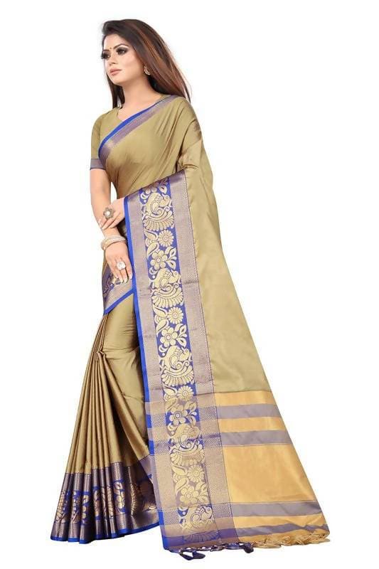 Vamika Banarasi Cotton Silk Weaving Brown Saree (DOCTOR MOR CHIKU)