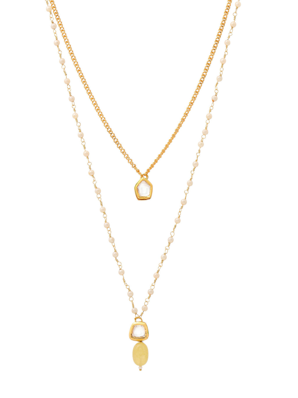 Ruby Raang Double Layered Yellow Onyx and Kundan Necklace
