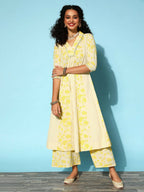 Ahalyaa Women Yellow Colour Crepe Printed Kurta Pant Set - Distacart