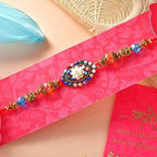 Floral Blue Beads Rakhi & Coffee Biscotti Hamper