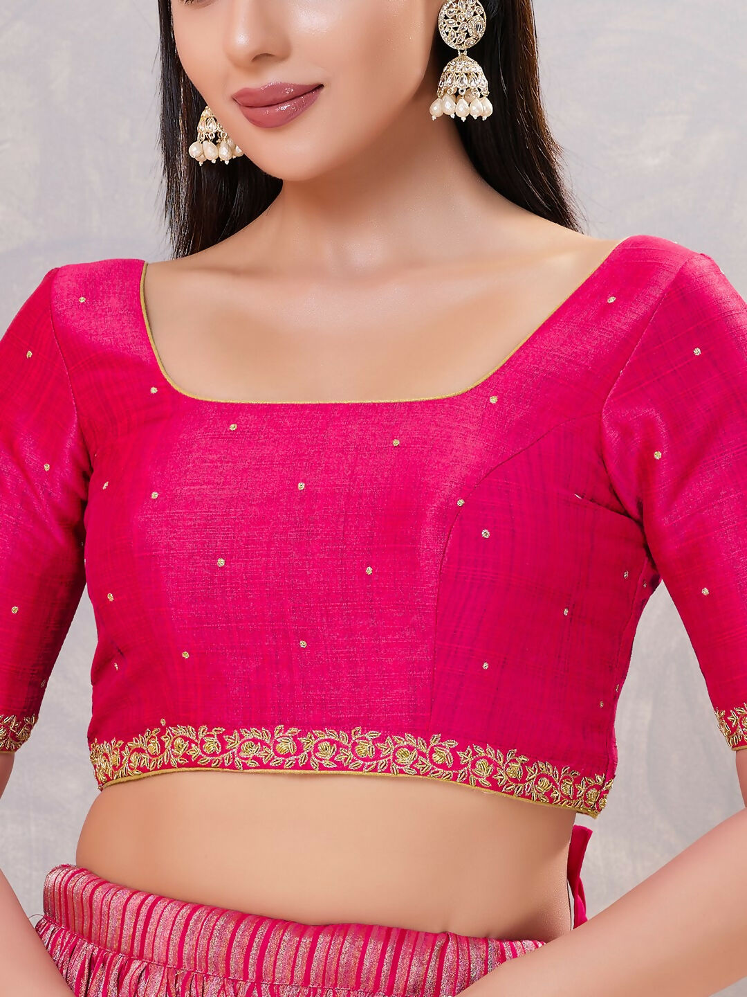 Joban Fashion Women Silk Dark Pink Stitched Blouse
