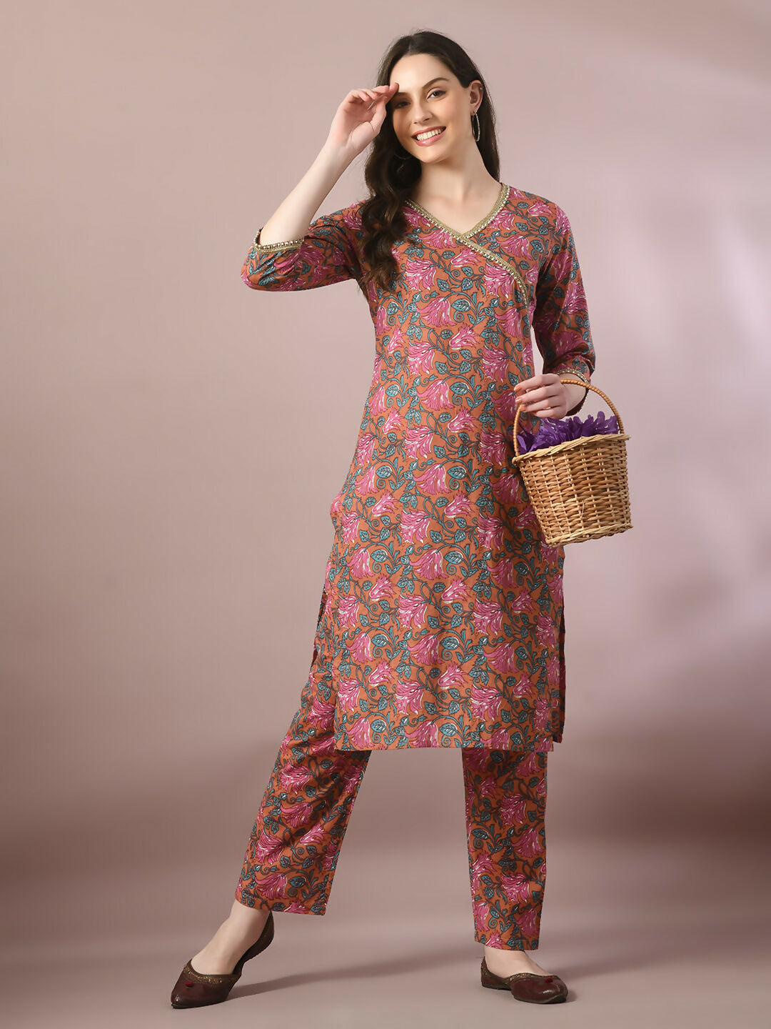 Myshka Women's Multi Printed Cotton Straight Party Kurta Set