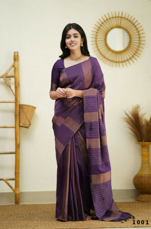 Partywear Designer Purple Banarasi Silk Fancy Saree - Starwalk