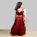 Pink Cow Fashions Velvet Choli With Net Ghagra & Frill Dupatta