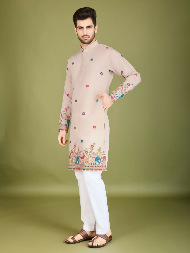Vastranavya Ivory Exclusive Festival Wear Viscose Silk Thread & Sequence Embroidered Work Kurta