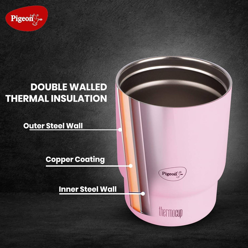 Pigeon Thermocup Stainless Steel Vacuum Insulated Coffee Cup Tumbler - 350ml (Pink)