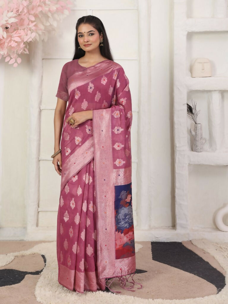 Shree Shyam Fashion Linen Cotton Pink Saree - Distacart