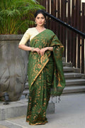 Beatitude Green Cotton Floral Jamdani Saree
