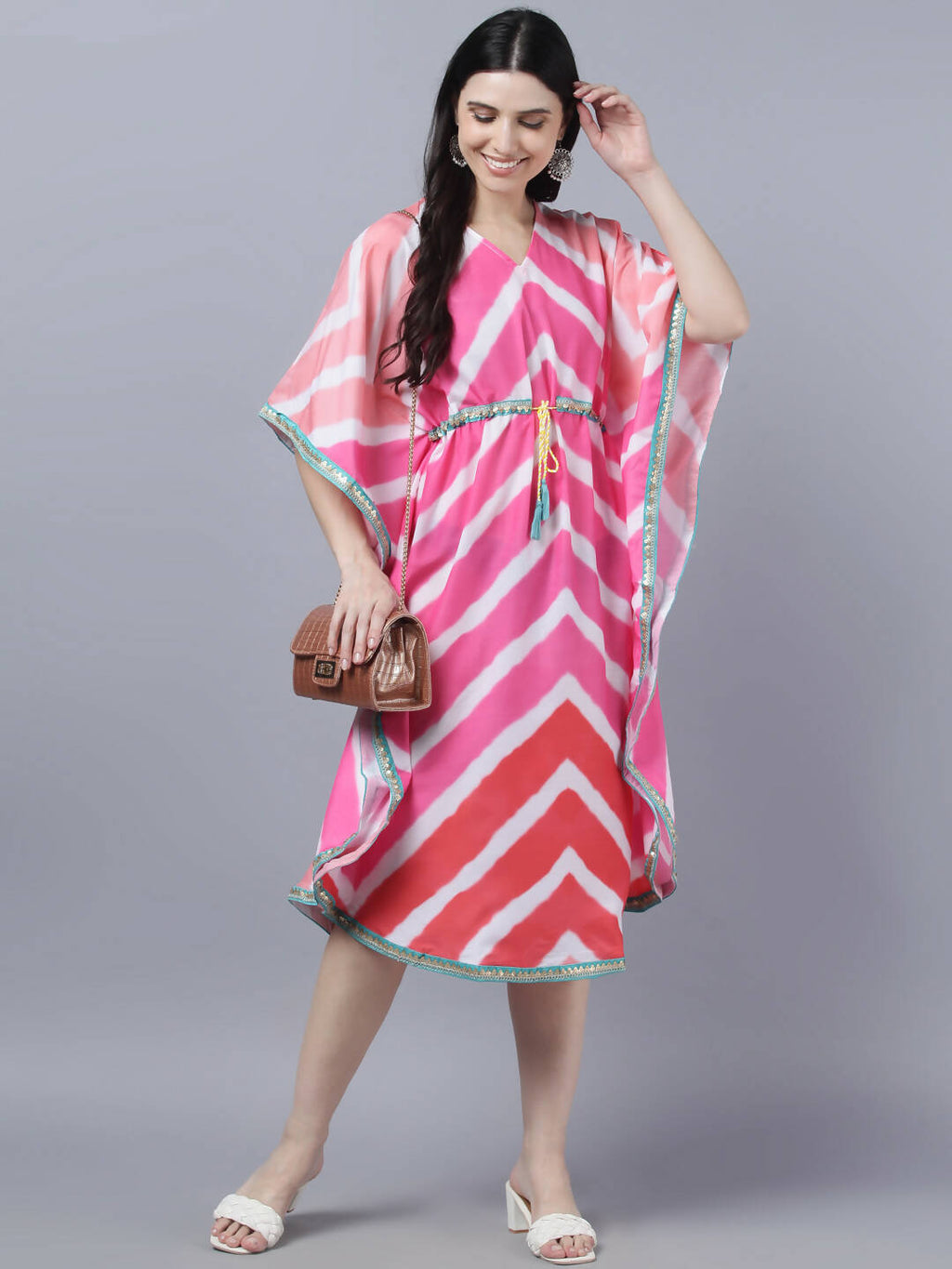 Myshka Women's Multicoloured Striped Kaftan Dress - Distacart
