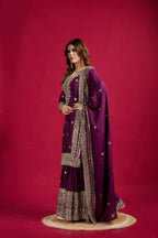 Joban Fashion Violet Kurta Set Silk Sequins , Zari, Coding & Thread Embroidered work - Distacart