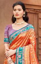 Sangam Prints Orange Kanjivaram Silk Woven Work Traditional Saree