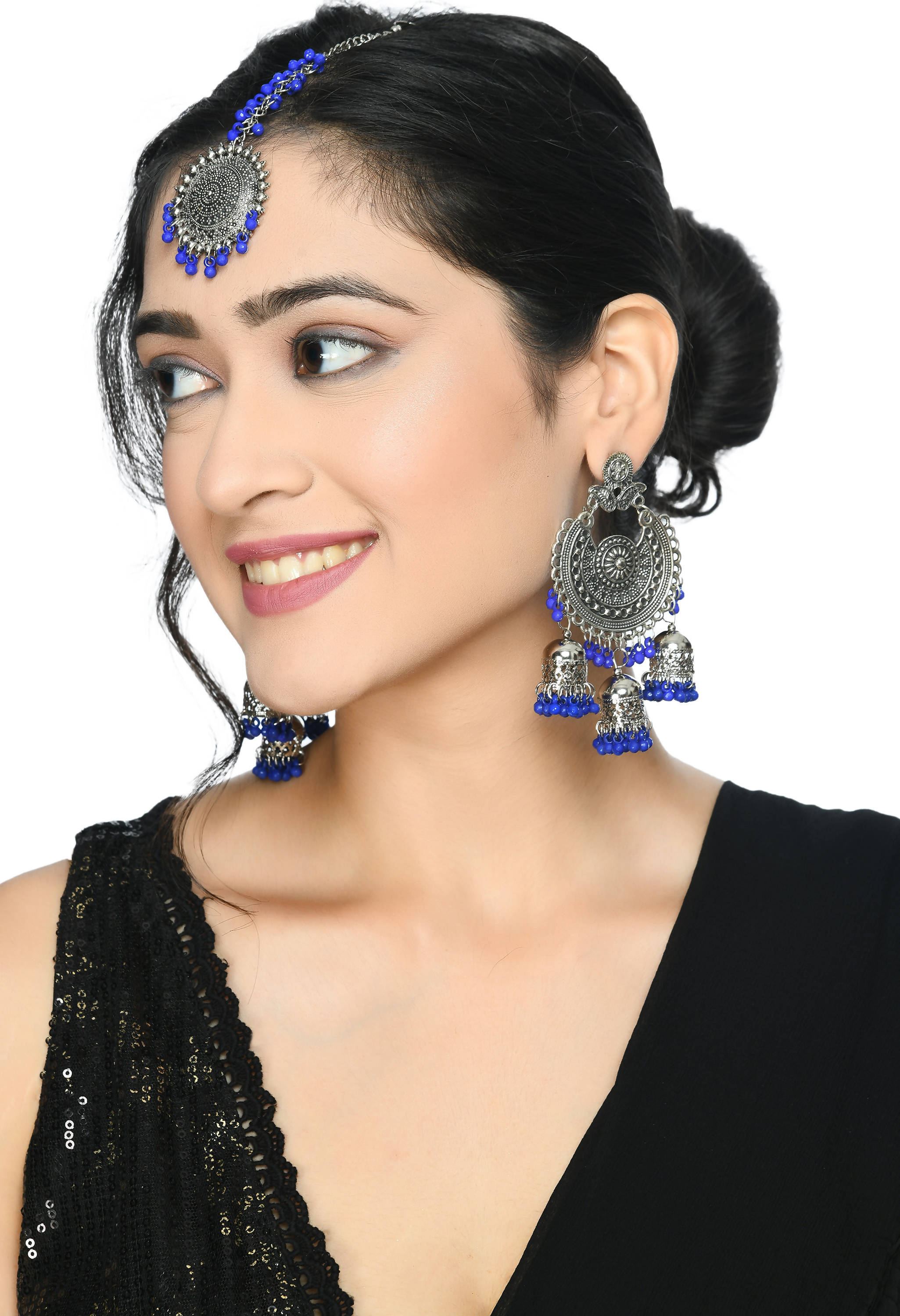 Mominos Fashion Johar Kamal Silver Jhumkas With Maang Tikka Earrings - Distacart