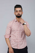 Miravan Men's Pink Pure Cotton Floral Print Slim Fit Casual Shirt