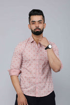 Miravan Men's Pink Pure Cotton Floral Print Slim Fit Casual Shirt