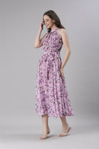 Souchii Lavender Floral Chiffon Dress -Souchii