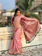 Pink Pashmina Silk Wevon Kashmiri Meenakari Designer Saree with Unstitched Blouse - Vandini