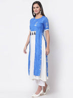 Myshka Viscose Printed 3/4 Sleeve Round Neck Casual Blue Women's dress