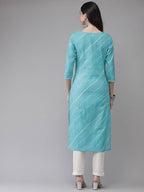 Yufta Women Turquoise Blue & Multicoloured Leheriya Printed Gotta Patti Kurta