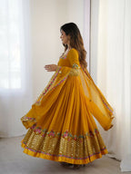 Joban Fashion Mustard Georgette Sequence Embroidery Work Readymade Kurta Set - Distacart