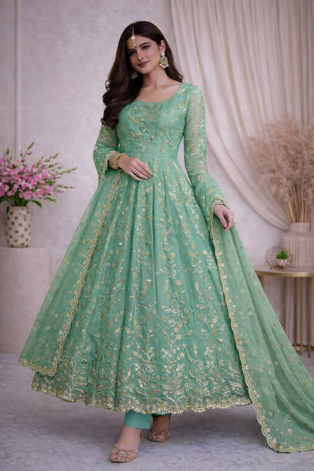 Teeya Creation Teal Color Faux Georgette Long Party Wear Gown