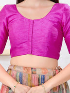 Joban Fashion Pink Dupion Silk Elbow Sleeveless Front Open Blouse
