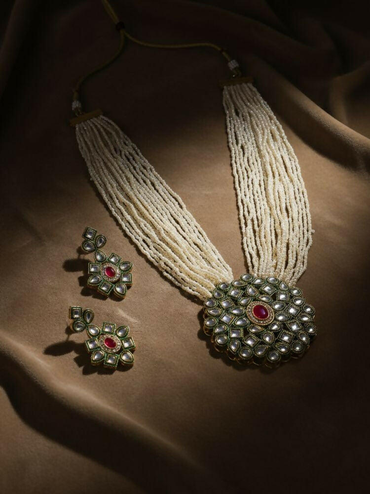 NVR Women Gold Plated White Kundan Jewellery Set - Distacart