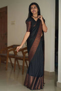 DEIANA'S Beautiful Designer Golden zari Soft Lichi Silk Saree - Black