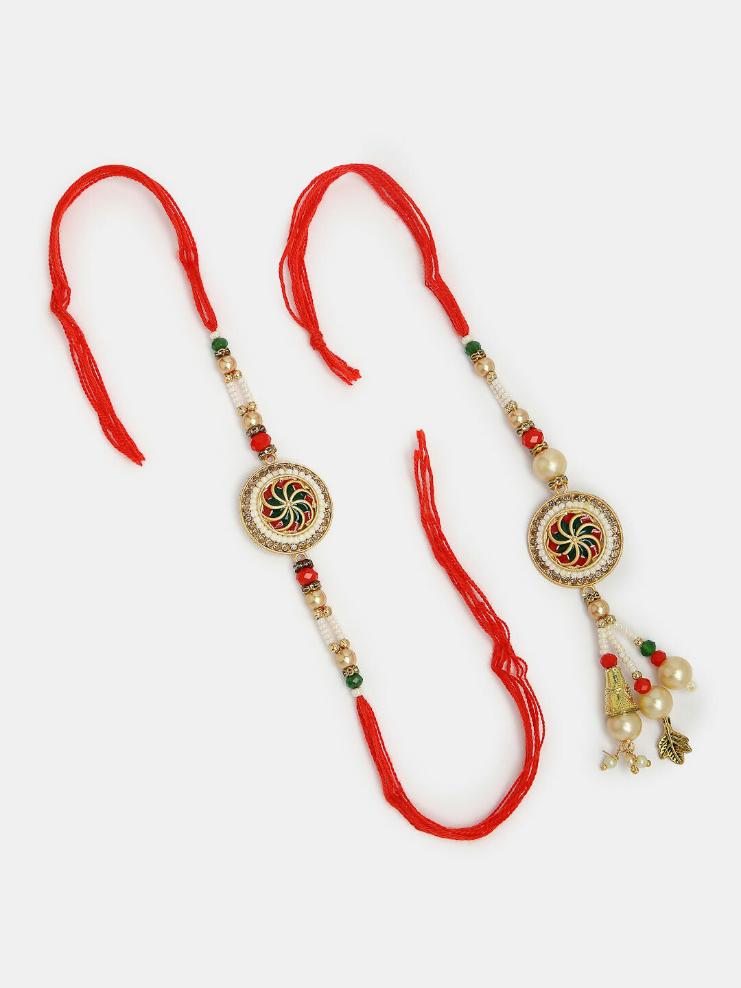 NVR Women & Men Set of 2 Gold-Toned Stone-Studded & Beaded Bhaiya Bhabi Rakhi With Roli Chawal - Distacart