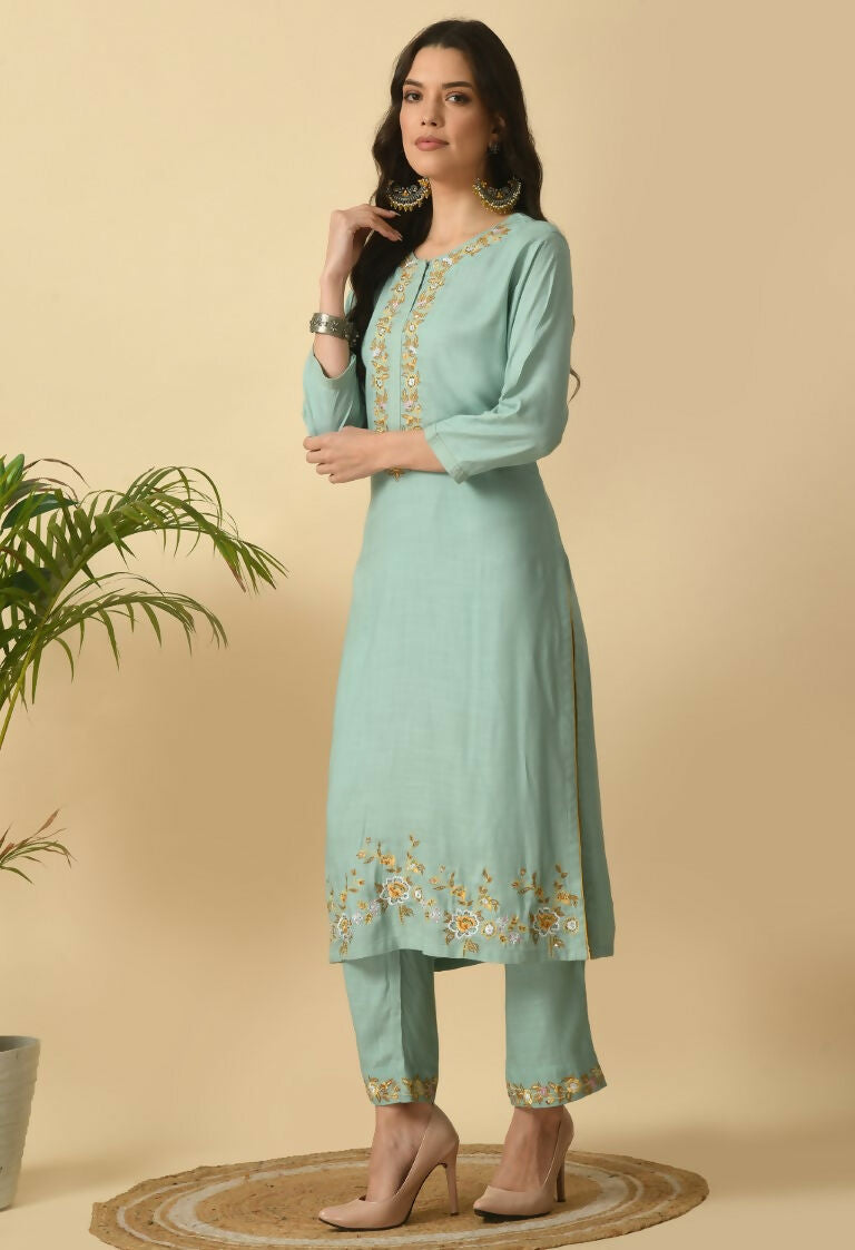 Joban Fashion Sea Green Cotton Rayon Kurta Set