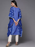 Ahalyaa Blue & White Floral Print Floral Kaftan Kurta - Distacart