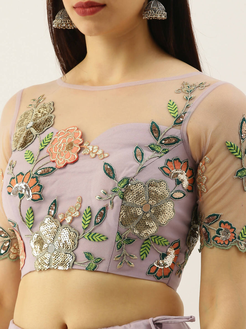 House of Panchhi Lavender - Net Embroidered Sequence Lehenga