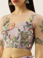 House of Panchhi Lavender - Net Embroidered Sequence Lehenga