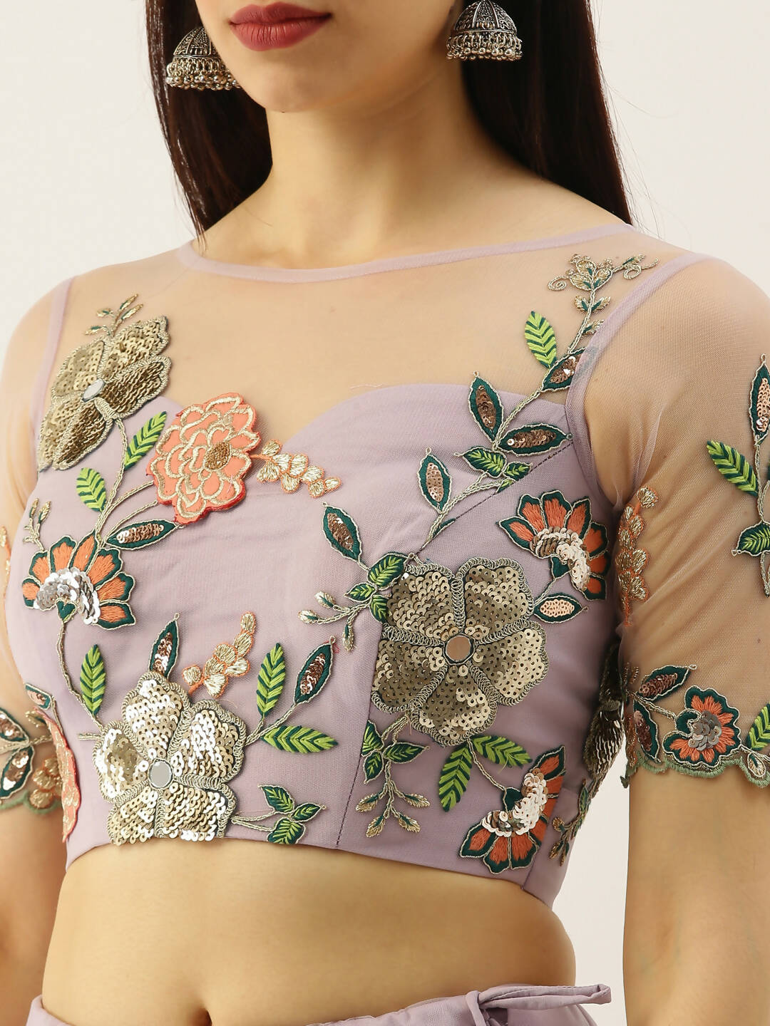 House of Panchhi Lavender - Net Embroidered Sequence Lehenga