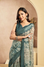 Vastranavya Digital Printed Linen Ready To Wear Designer Saree with Unstitched Blouse - Distacart