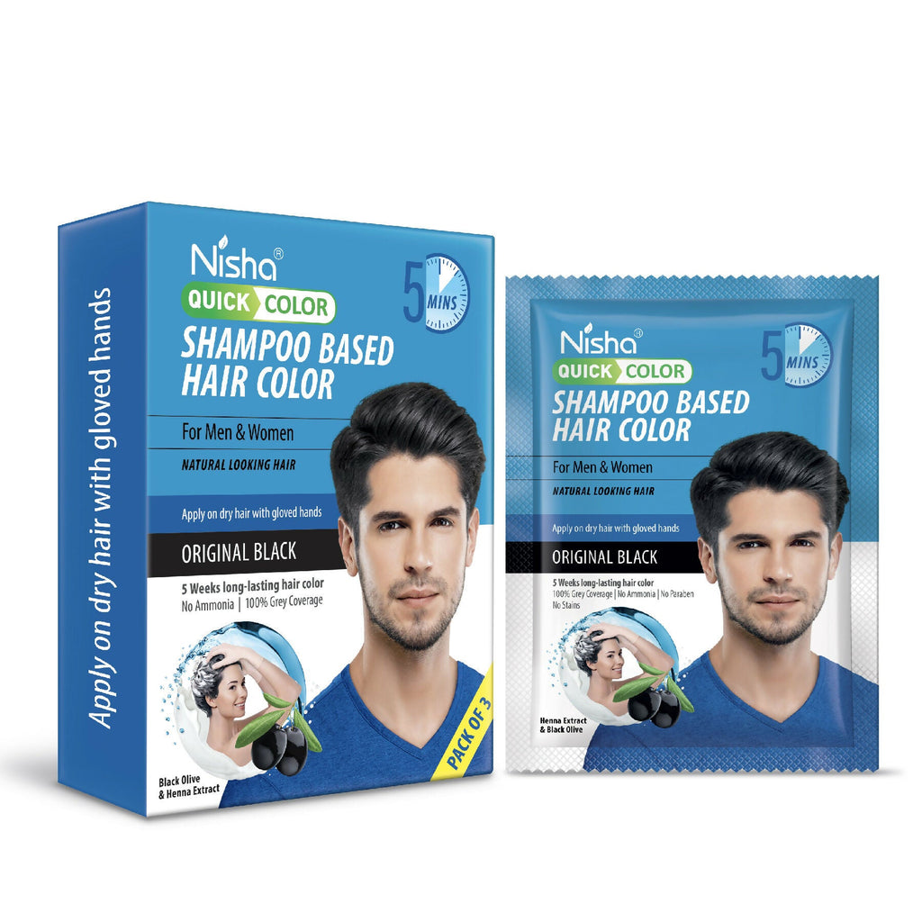 Nisha Quick Color Shampoo Hair Color-Original Black - Distacart